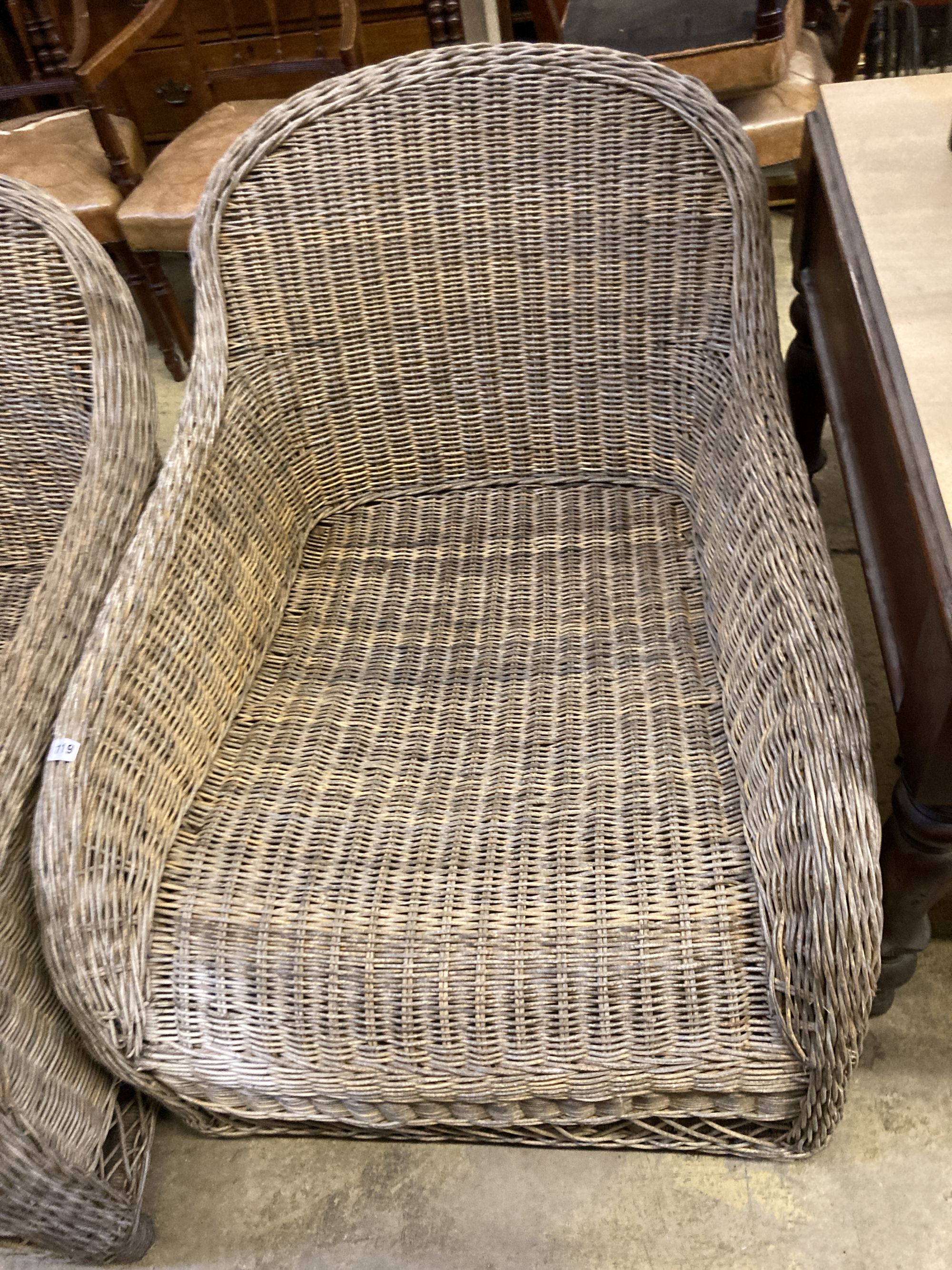 Two large Conran wicker conservatory chairs, width 78cm, depth 110cm, height 84cm